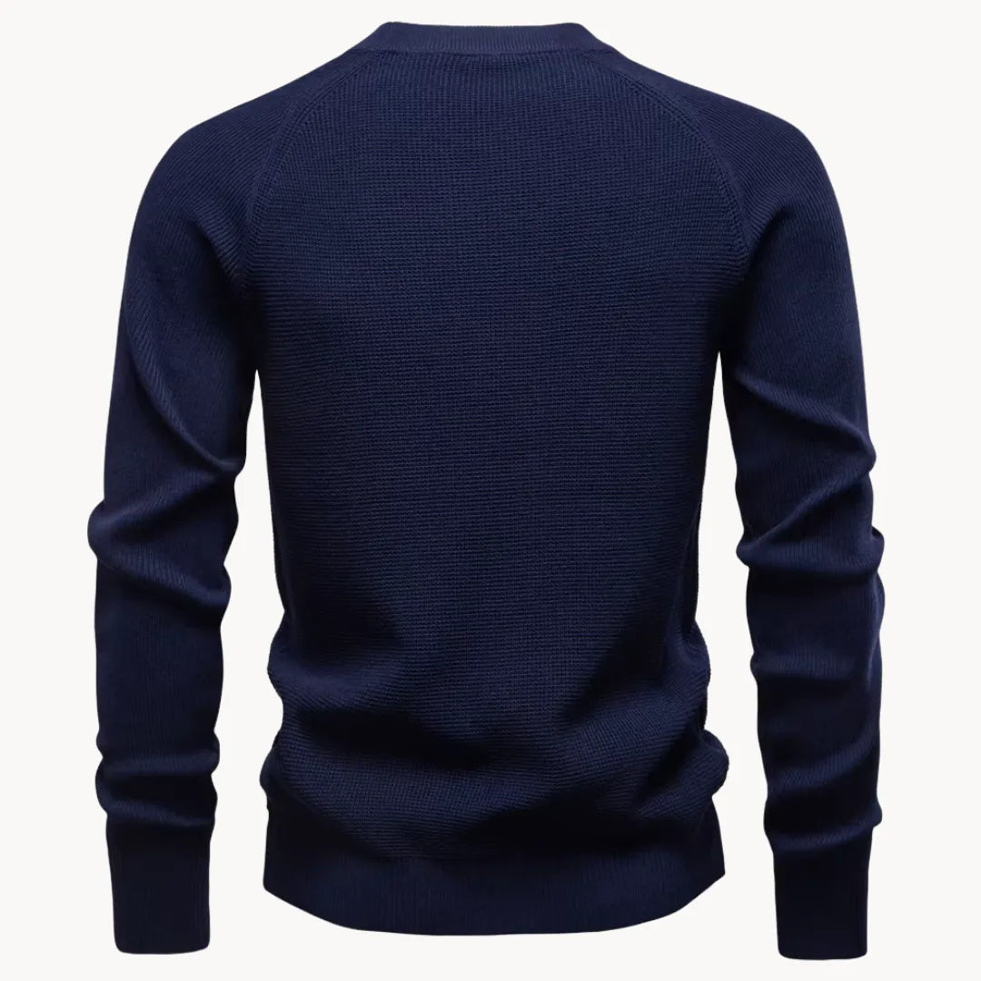 Casual, warme heren trui met ronde hals en raglanmouwen, onmisbaar voor de najaar/winter garderobe.