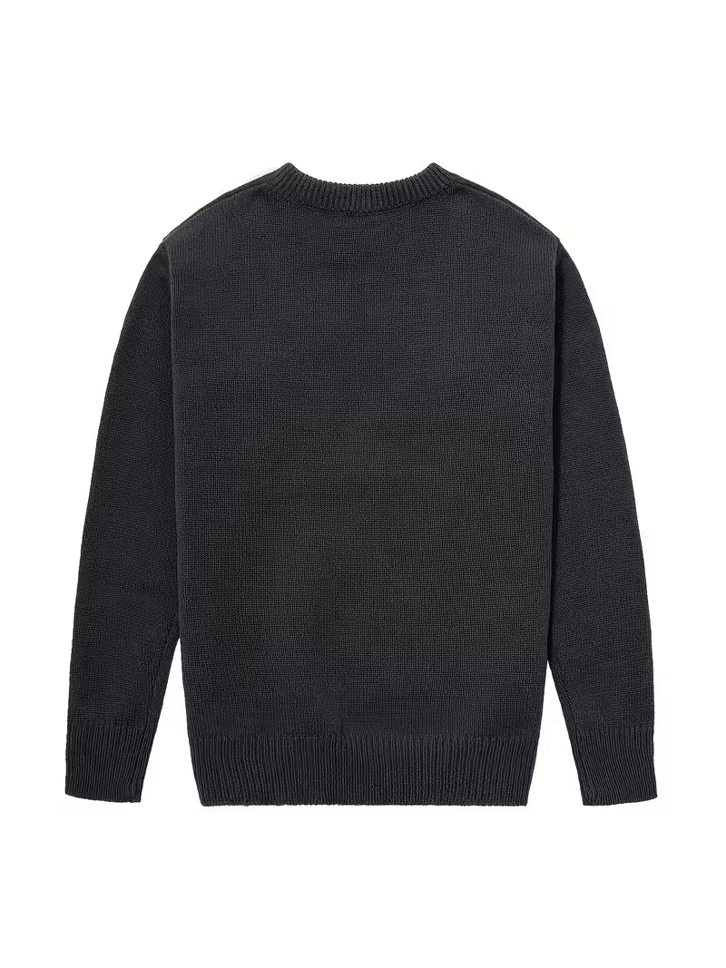 Grijze heren trui, ronde hals. Ribbelstructuur voor een trendy winterlook, regular fit.