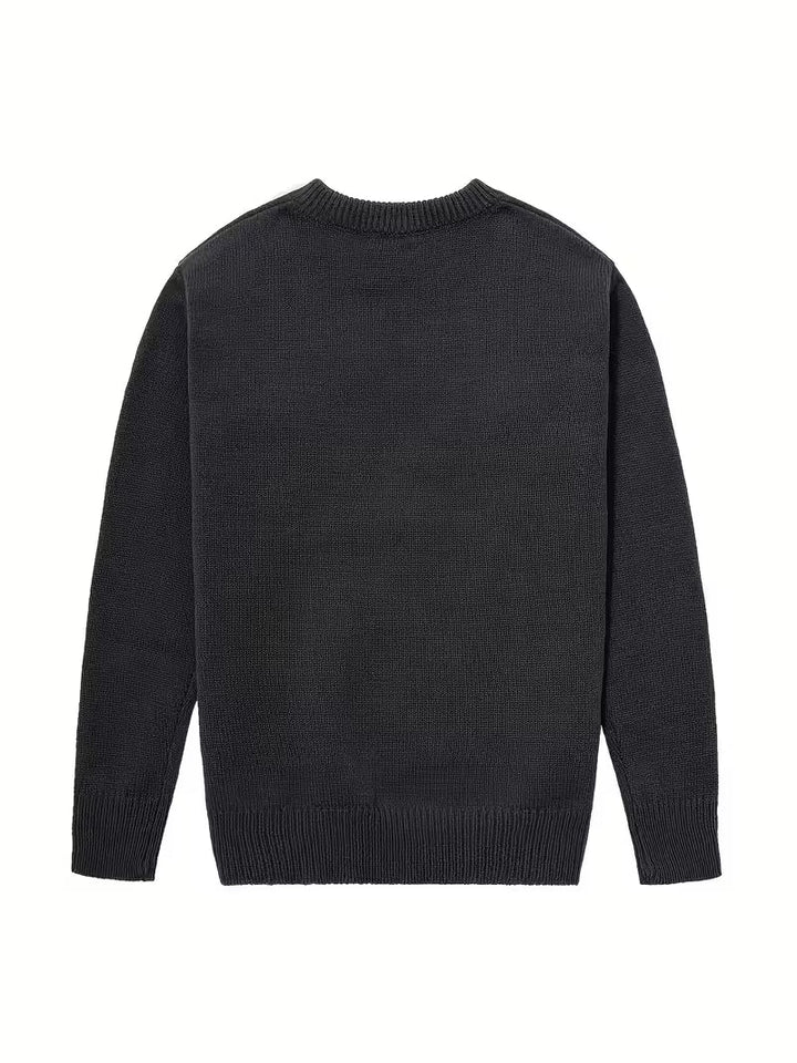 Grijze heren trui, ronde hals. Ribbelstructuur voor een trendy winterlook, regular fit.