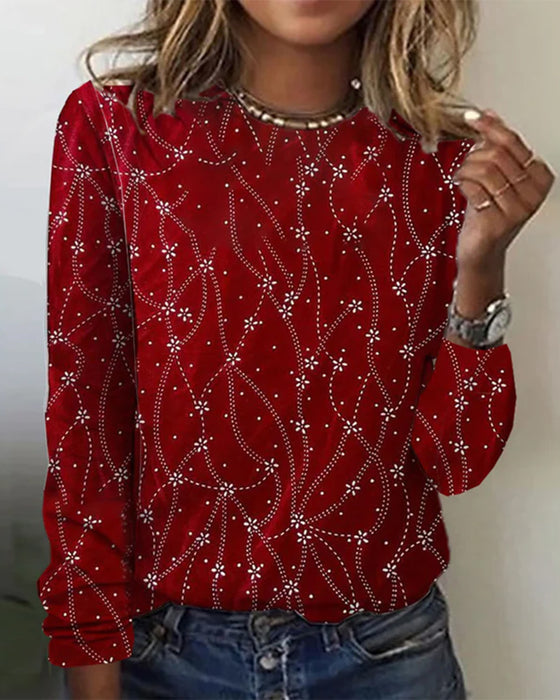 Stijlvolle rode dames trui met trendy print, comfortabel en flatterend. Perfecte bovenkleding met lange mouwen.