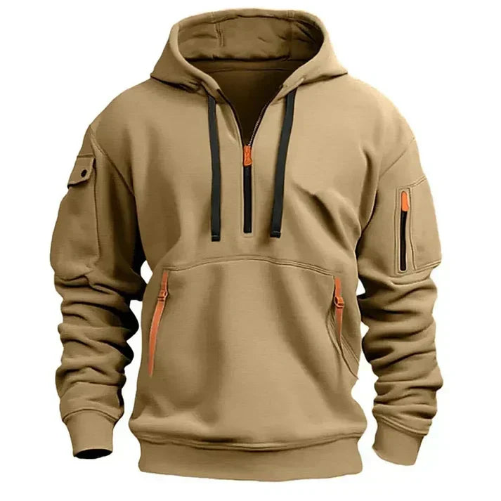 Casual heren hoodie met halve rits en verstelbare capuchon. Veelzijdige mannen trui voor een moderne dagelijkse outfit.