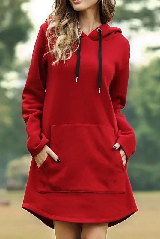 Dames Kangaroo Pocket Tunic Dress Audrey met lange mouwen, ideaal voor casual comfort.