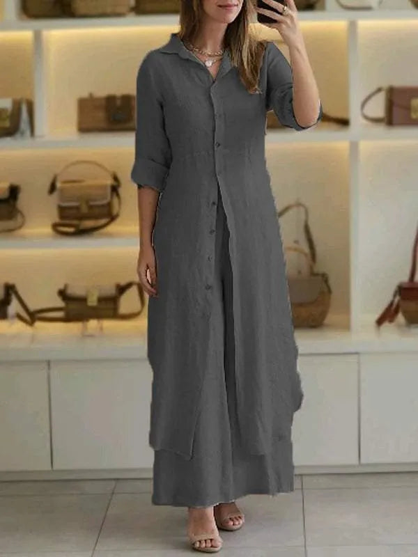 Detail van de luchtige stof van de comfortabele dames tweedelige set, perfect voor warme zomerdagen.