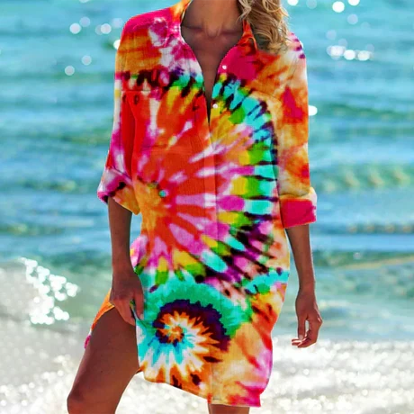 Dames midi zomerjurk met ademende stof, vrolijke prints, V-hals en comfortabele pasvorm voor casual dagen.