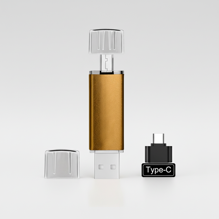 Universele USB-stick met dubbele aansluiting (USB & OTG) voor maximale compatibiliteit en data opslag.