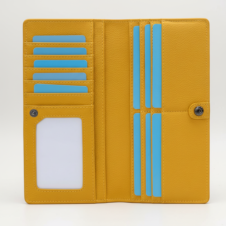 Minimalistische leren portemonnee. Ultradun design, functioneel voor dagelijks gebruik.