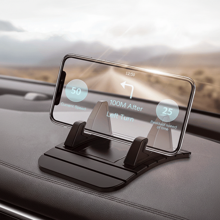 Universele telefoonhouder voor auto en bureau met antislip basis, ideaal voor handsfree bellen en navigeren.