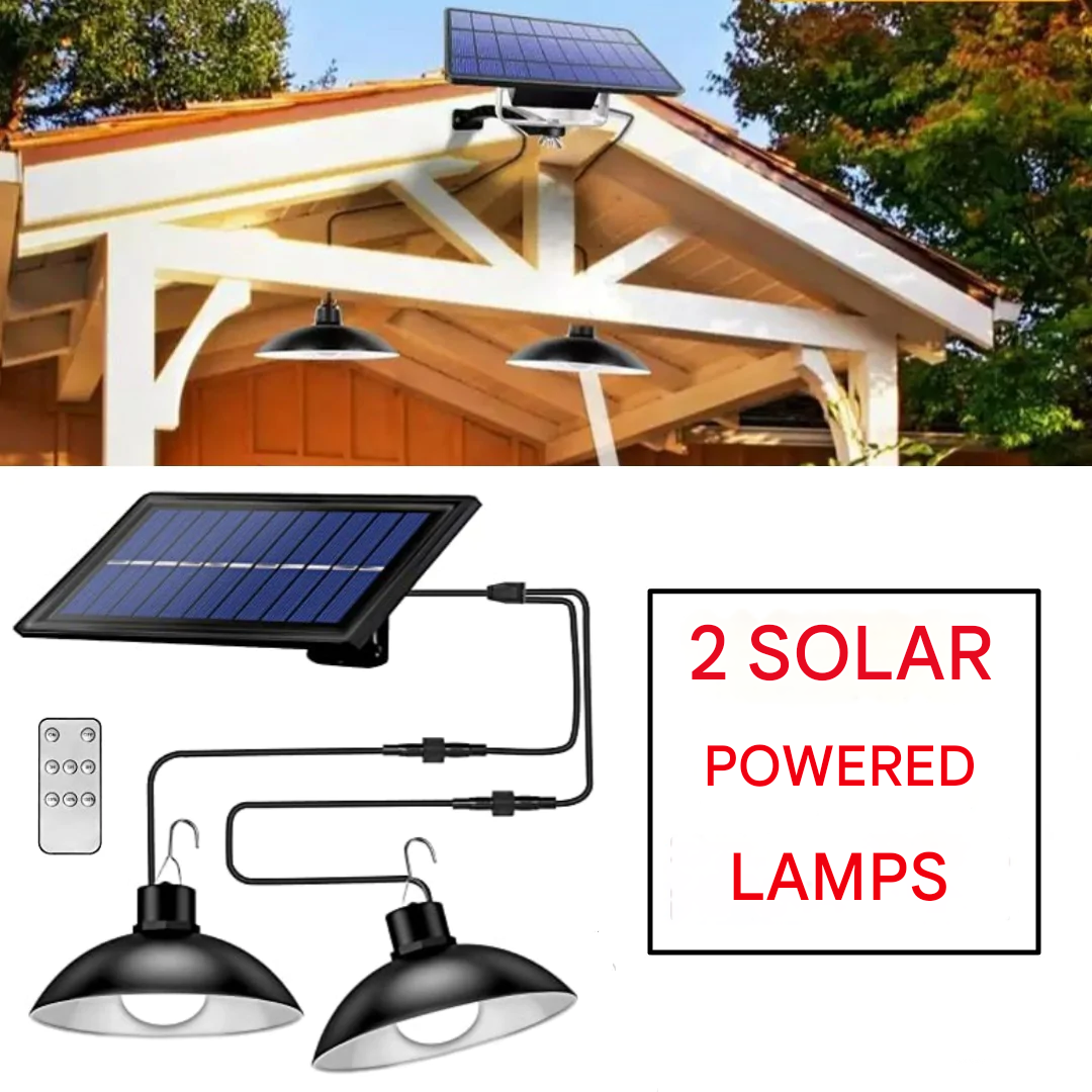 Verpakking van de TwinRay draadloze LED lampenset op zonne-energie met afstandsbediening en accessoires.