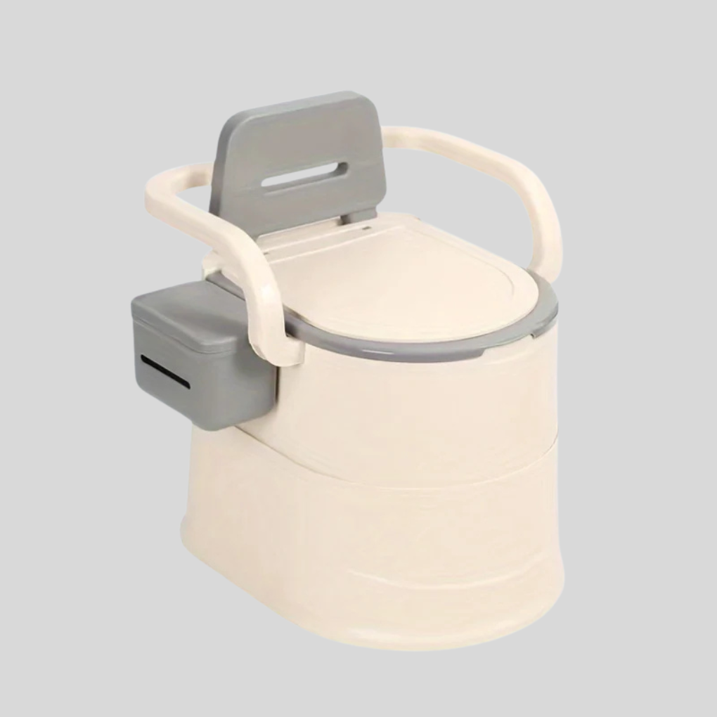 Hygiënisch draagbaar urinoir voor volwassenen in grijs; perfect mobiel toilet onderweg, discreet en makkelijk mee te nemen.