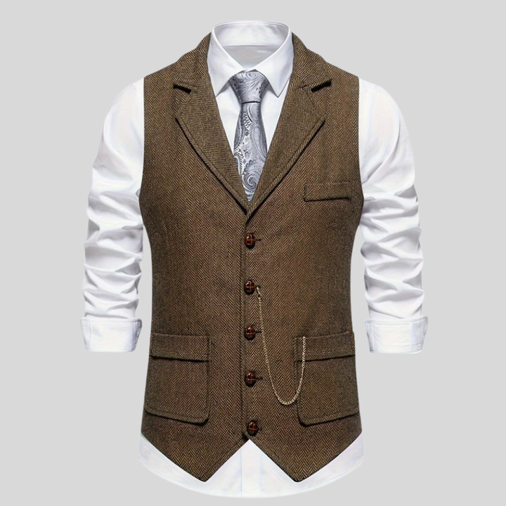 Formeel heren visgraat vest. Ideaal voor zakelijke bijeenkomsten of een elegante casual look. Tijdloze herenmode.