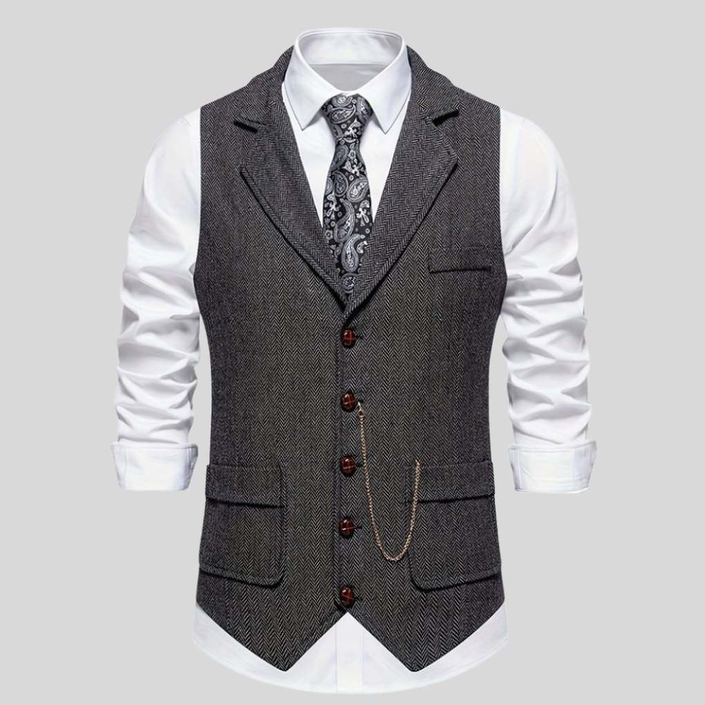 Heren visgraat vest van wolmix. Een elegant en veelzijdig kledingstuk voor formele of casual herenoutfits.