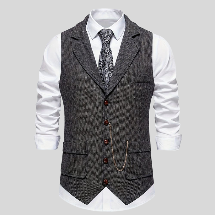 Heren visgraat vest van wolmix. Een elegant en veelzijdig kledingstuk voor formele of casual herenoutfits.