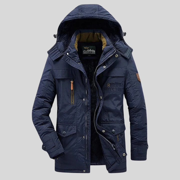 Comfortabele heren winterparka met fleecevoering en bontcapuchon, perfecte herenmode voor de koude wintermaanden.