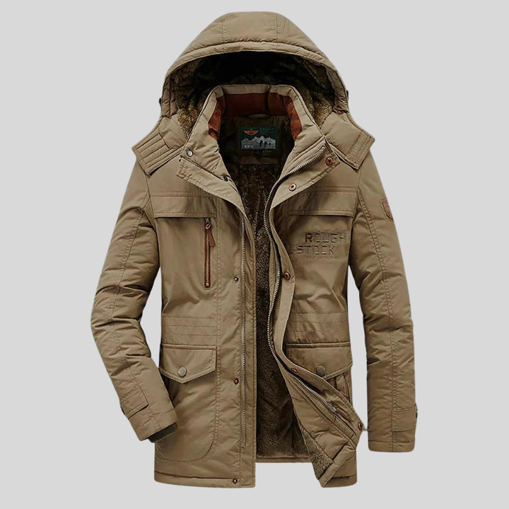 Heren winterjas: warme parka met zachte fleece voering en stijlvolle bontcapuchon, perfect voor outdoor en winterkleding.