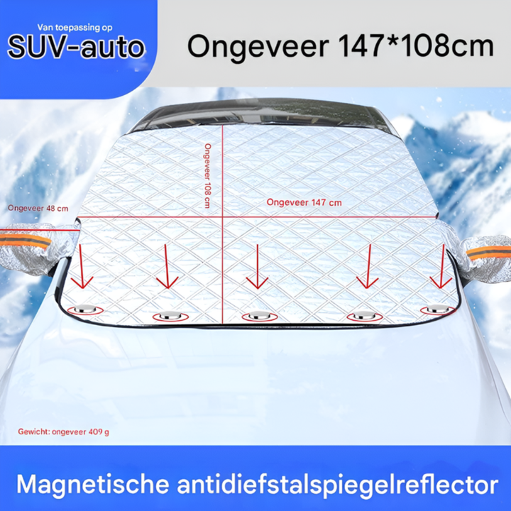 Magnetisch antivrieszeil voor auto, beschermt de voorruit tegen vorst, sneeuw en ijs. Eenvoudig te bevestigen.