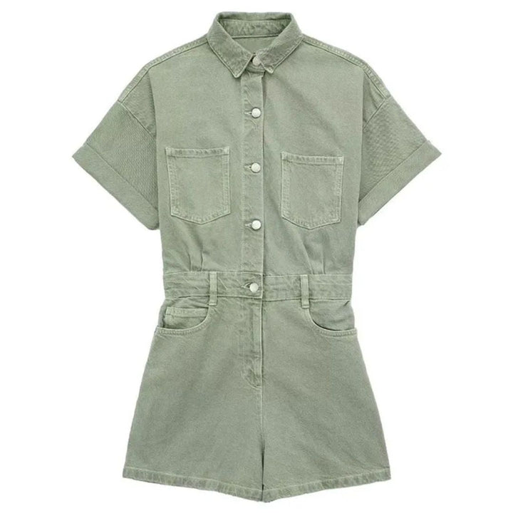 Blauwe dames slimfit playsuit met korte mouwen, perfect voor een modieuze zomerse uitstraling.