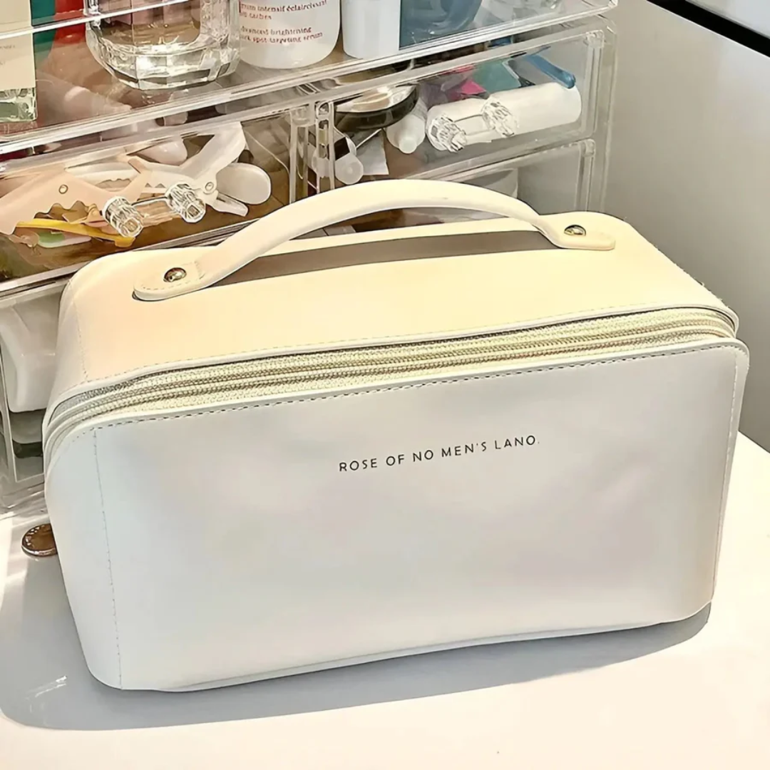 Zwarte waterdichte cosmetische tas; BeautyGuard organizer voor dames make-up en reisbenodigdheden.