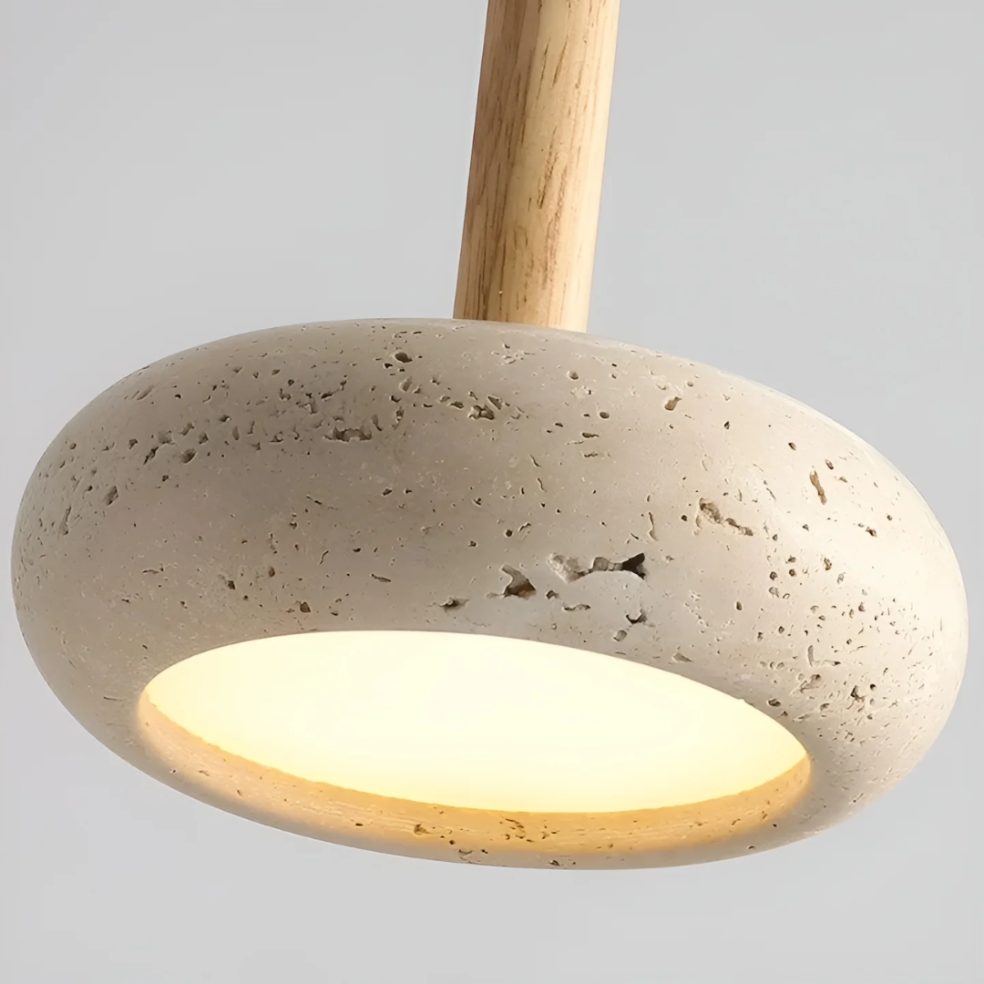 Design Japanse hanglamp met LED, in hoogte verstelbaar, combineert hout en grotsteen voor een unieke look.