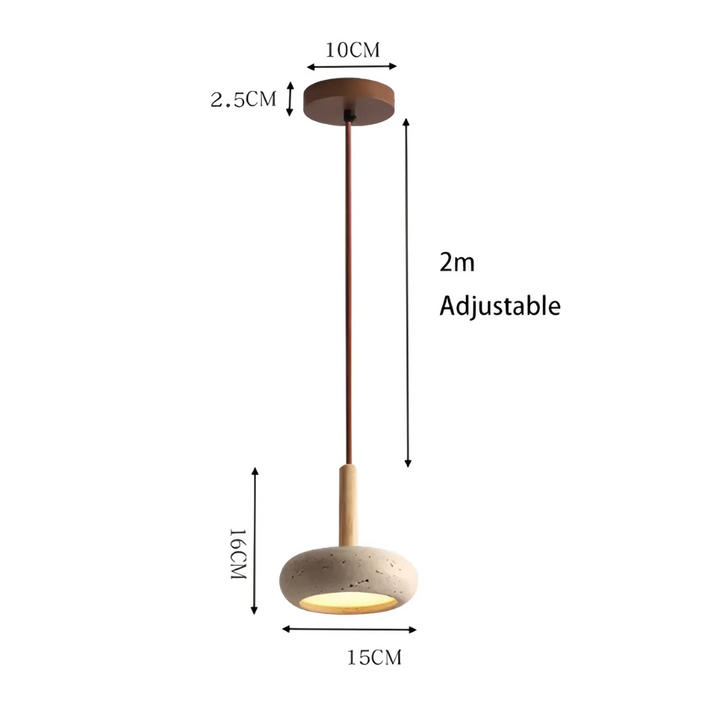 Moderne Japanse hanglamp met energiezuinige LED, gemaakt van grottensteen & hout, voor eet- en woonkamer.