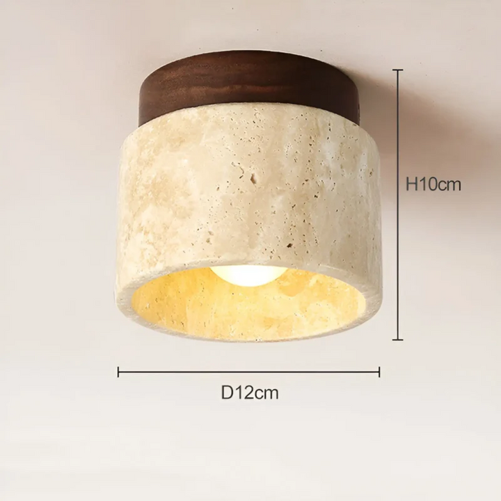 TranquilStone Wabi Sabi plafondlamp met geel marmer. Rustgevende Japanse designlamp voor een natuurlijke look.
