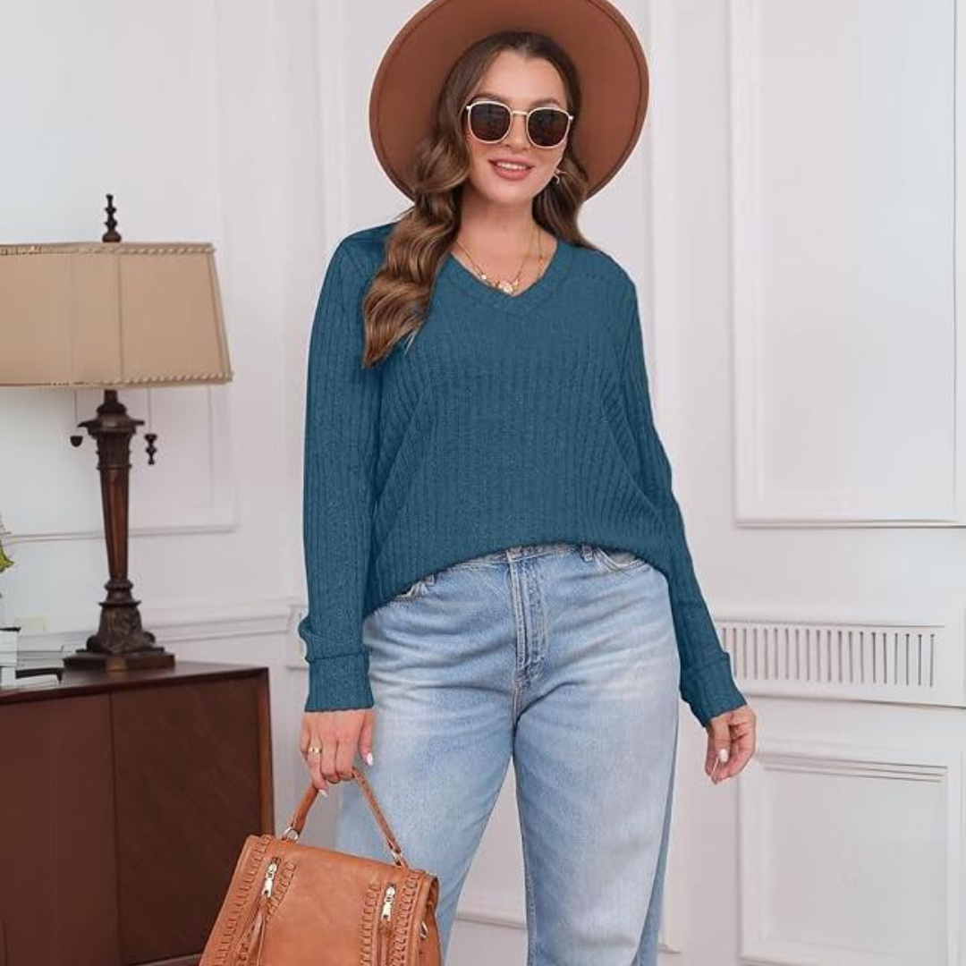 Casual damesmode: lichtgewicht V-hals tuniek, comfortabel en stijlvol voor de herfst.