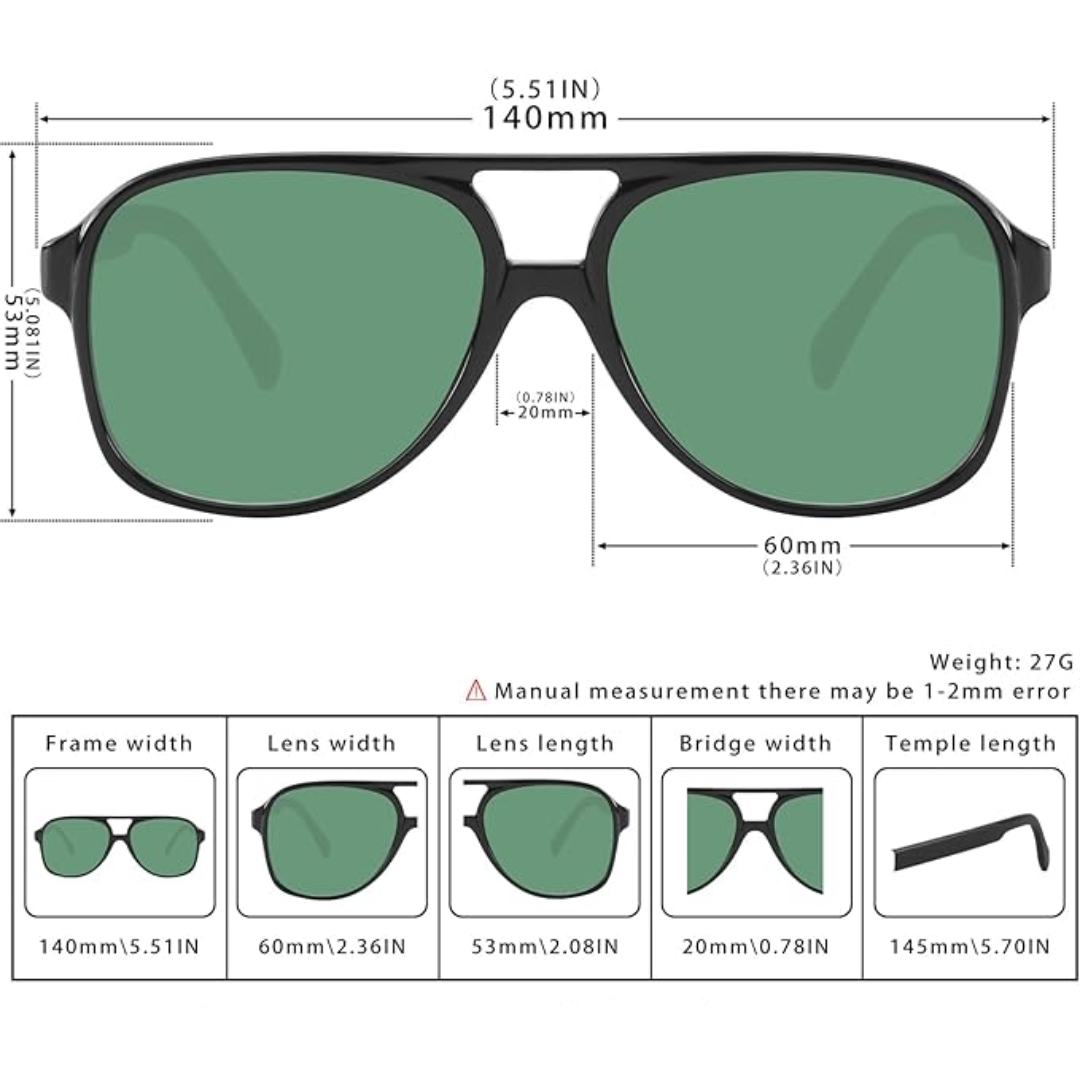 Veelzijdige retro aviator zonnebril voor dames en heren. UV400 bescherming, klassiek 70s design, comfortabel.