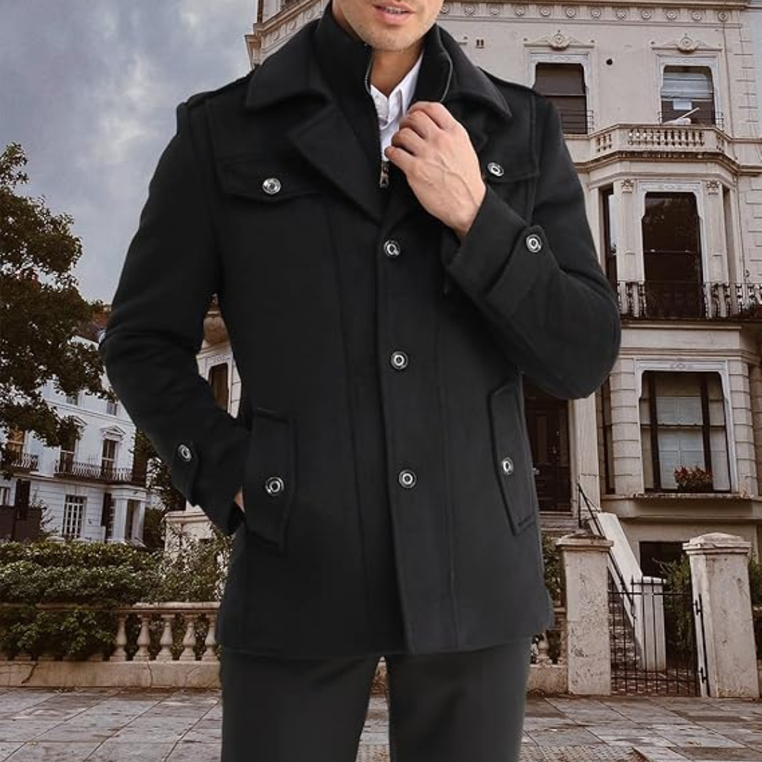 Klassieke heren overjas Pedro, wolblend trenchcoat voor een verfijnde look in de winter.