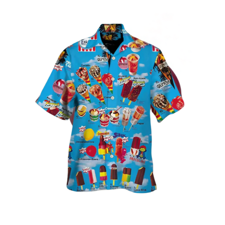 Comfortabel heren print overhemd met ijsjes voor de zomer. Kort mouw design voor een modieuze en frisse uitstraling.
