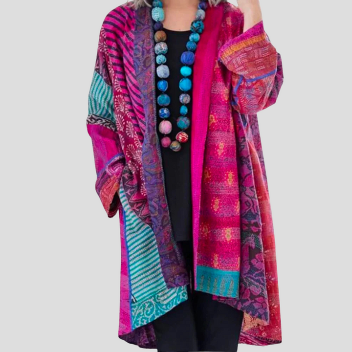 Kleurrijk dames open vest, een comfortabel en stijlvol cardigan met lange mouwen, ideaal voor een gelaagde en veelzijdige look.