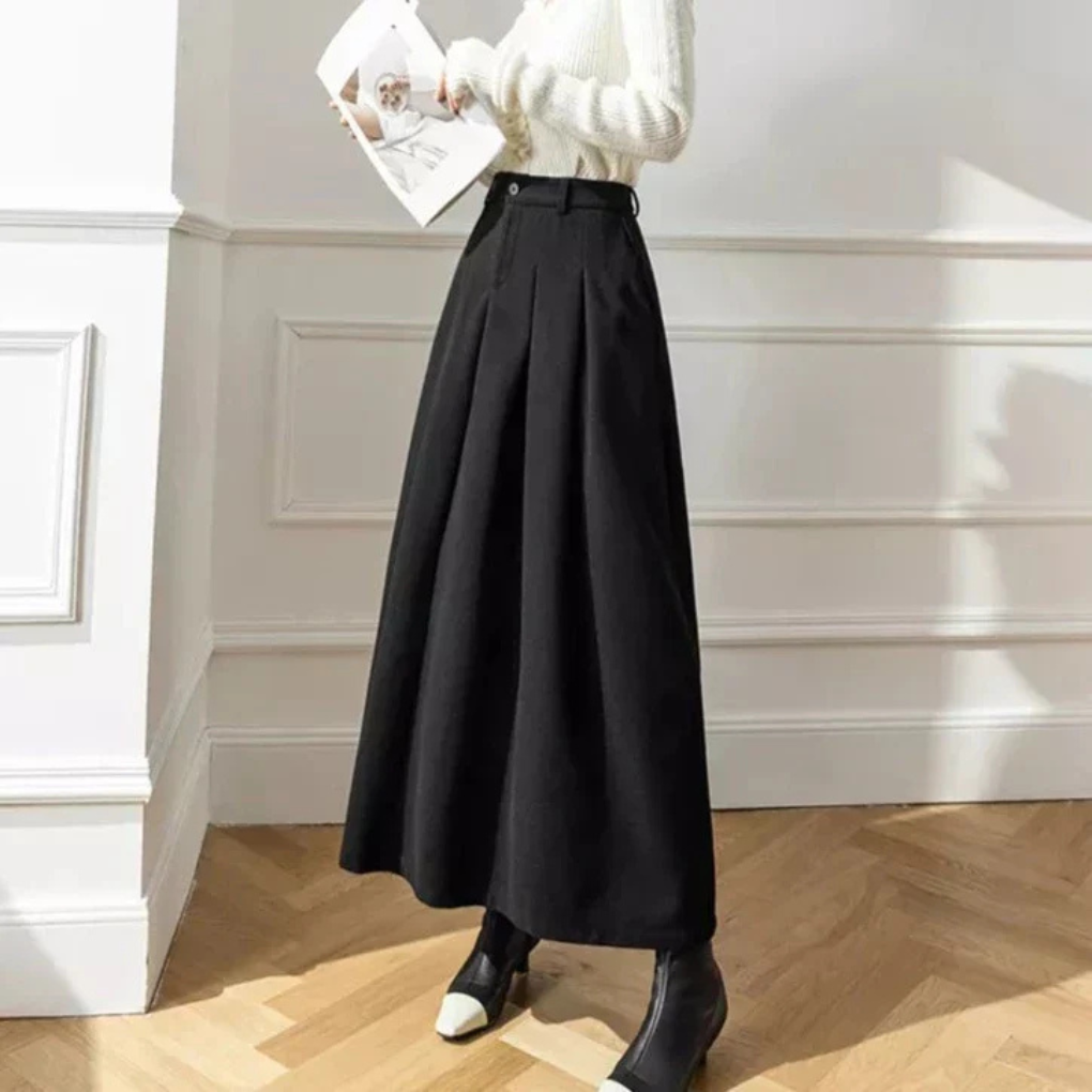 Stijlvolle zwarte midi rok voor dames, perfect voor zowel zakelijke kleding als een casual chique look.