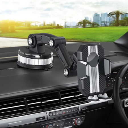 Universele autotelefoonhouder met sterke zuignap voor dashboard/voorruit. 360° roteerbare smartphonehouder.
