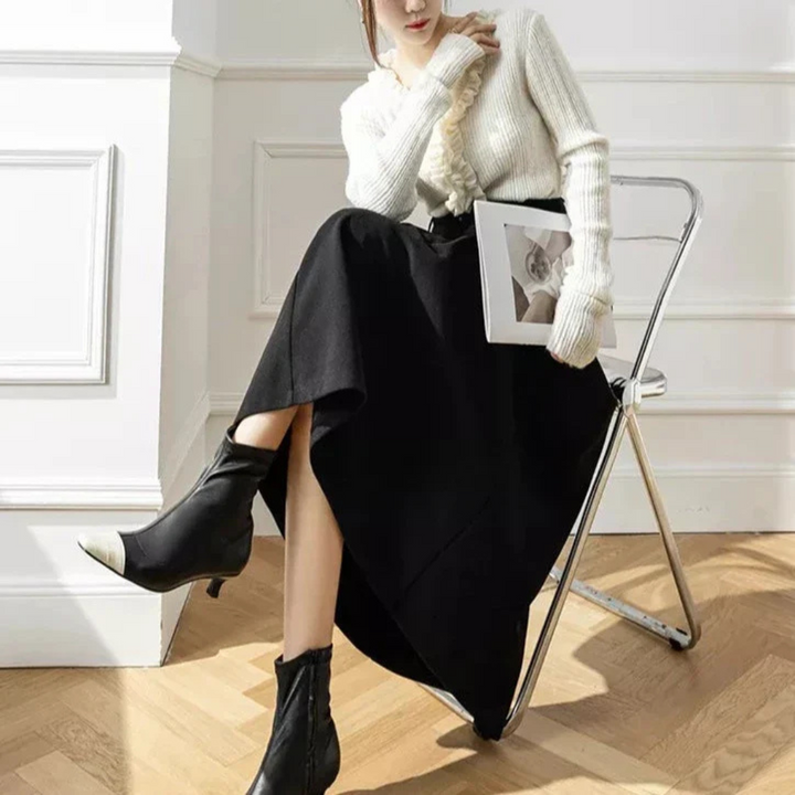 Trendy dames midi rok, een elegante en comfortabele toevoeging aan je garderobe. Tijdloze fashion.