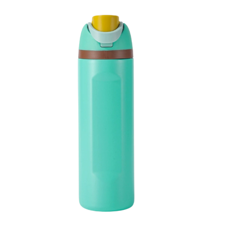 Lekvrije rvs drinkfles met rietje. Geïsoleerd voor koud en warm; perfect voor sport, werk of outdoor.