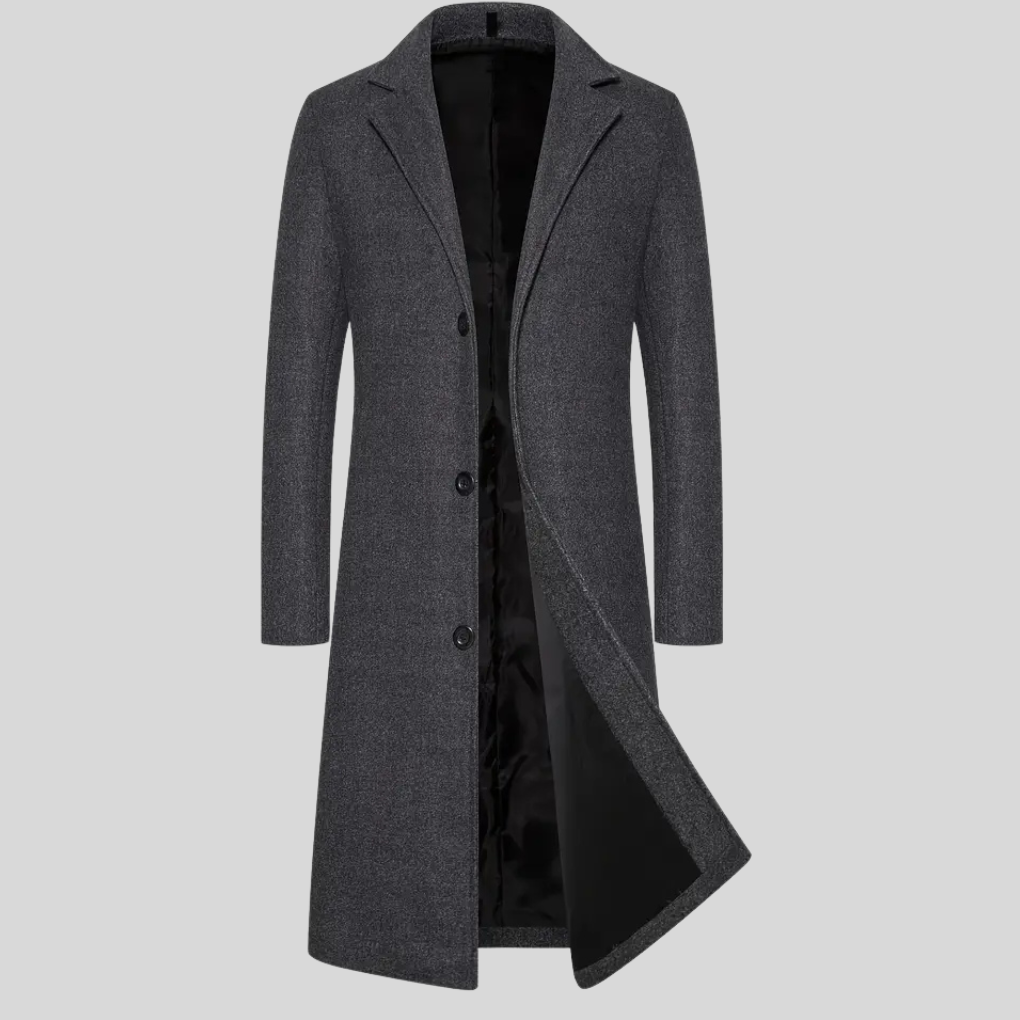 Modieuze heren lange winterjas voor comfort en warmte. Elegante overjas met tijdloze snit voor herenmode.