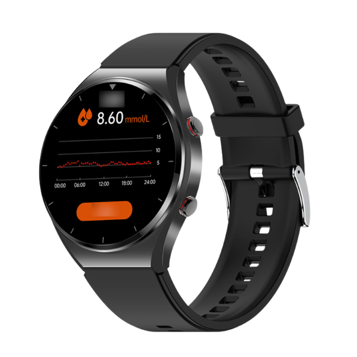 Gezondheid smartwatch met bloedglucosemeter, bloeddrukmeter, ECG en hartbewaking voor uitgebreide monitoring.