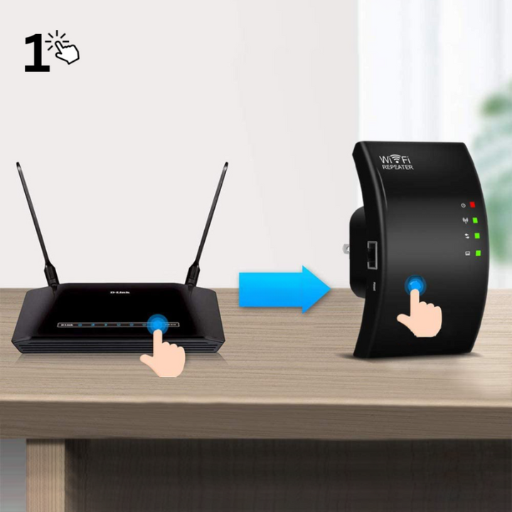 Universele MALORIA wifi-repeater, compatibel met elk thuisnetwerk; geniet van betere dekking en snel internet.