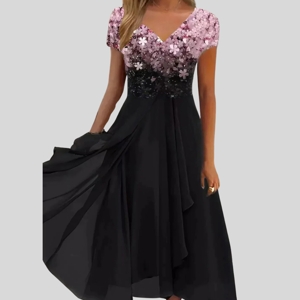 Veelzijdige elegante dames midi jurk, perfect als feestjurk, zomerjurk of casual outfit. Comfortabel en stijlvol.