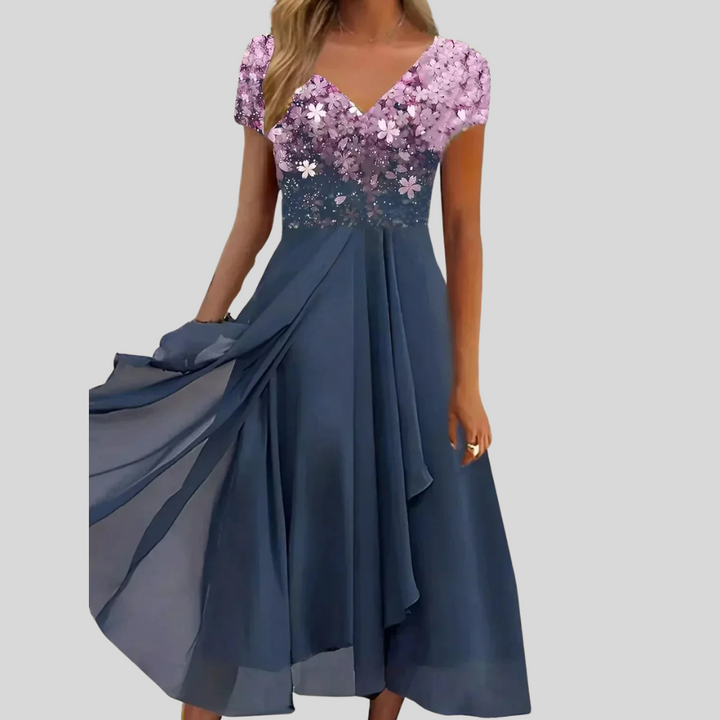 Chique feestjurk voor dames, een elegante midi jurk met comfortabele pasvorm. Geschikt voor zomerse avonden en evenementen.