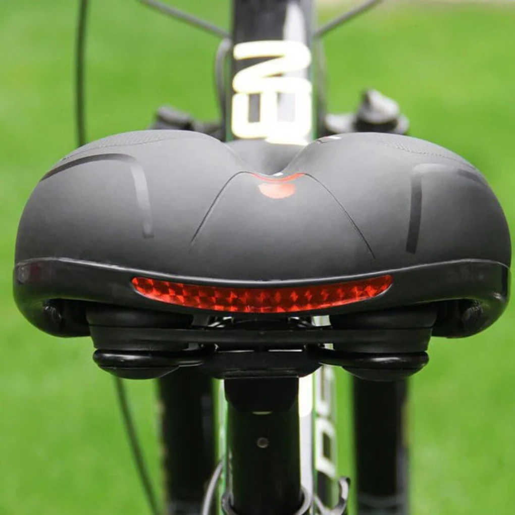 Drukverlagend comfortzadel met schokabsorptie, ideaal voor pijnvrij fietsen in de stad of op toertochten.