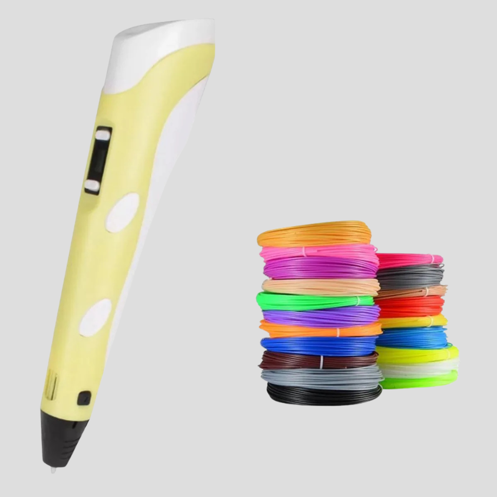Complete set 3D tekenpen met diverse kleuren filament, klaar voor direct creatief 3D printen en kunst.