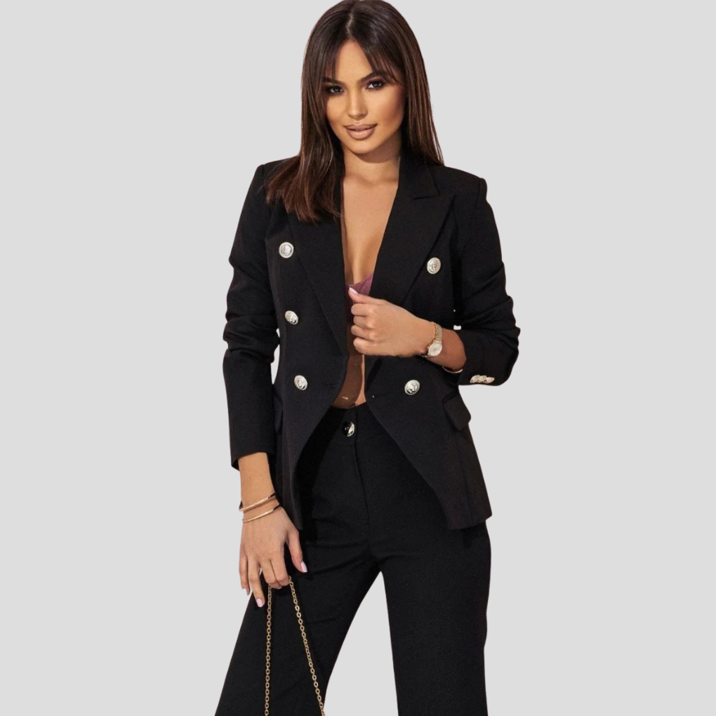 Modern dames blazerset en pantalon, veelzijdig zomerpak voor zowel zakelijke als casual mode.