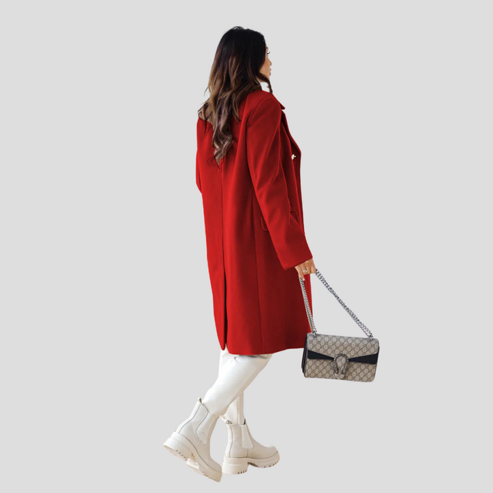 Dames dubbelrijige wolmix jas, elegante outwear die vloeiend beweegt, ideaal voor herfst- en winterdagen.