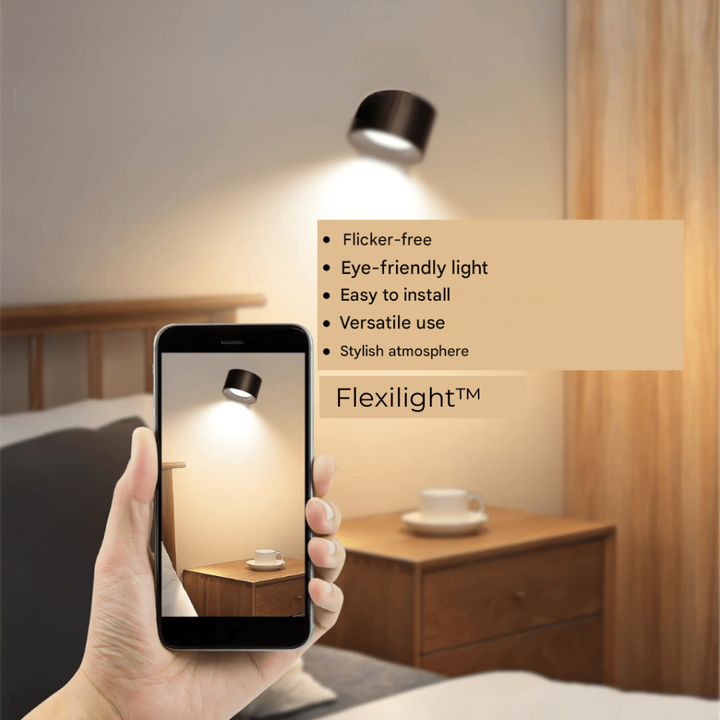 Stijlvolle zwarte draadloze LED wandlamp, oplaadbaar en 360° draaibaar. Voeg moderne sfeerverlichting toe aan je interieur.