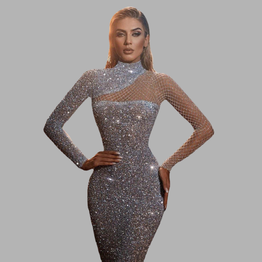 Elegante off-shoulder paillettenjurk voor dames, perfect als feestjurk of avondjurk met schitterende glitters.