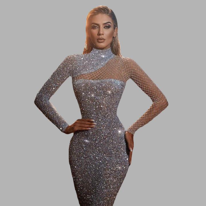 Elegante off-shoulder paillettenjurk voor dames, perfect als feestjurk of avondjurk met schitterende glitters.