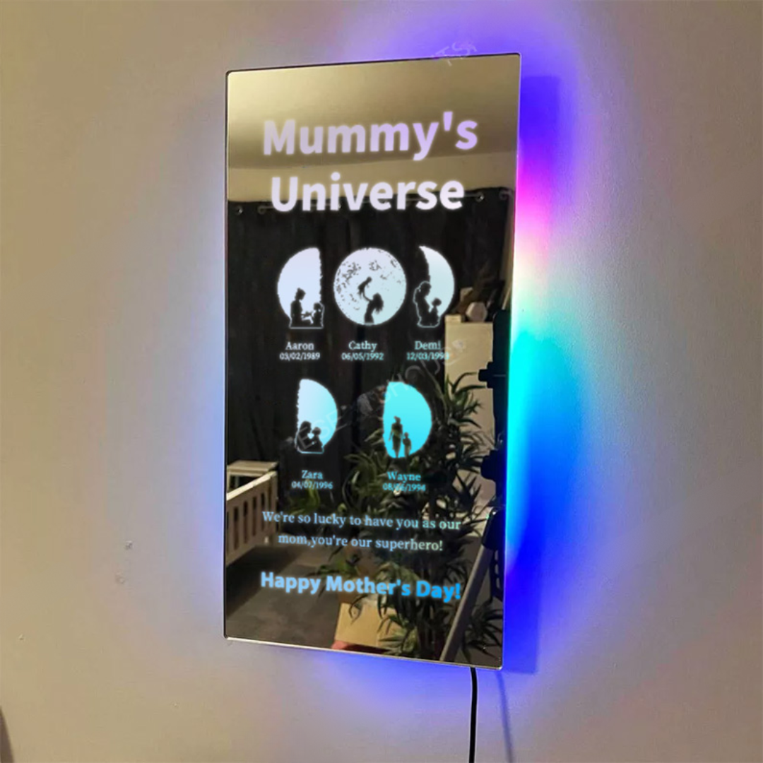 Acryl spiegel nachtlampje met heldere LED verlichting, uniek geschenk op maat voor elke moeder.