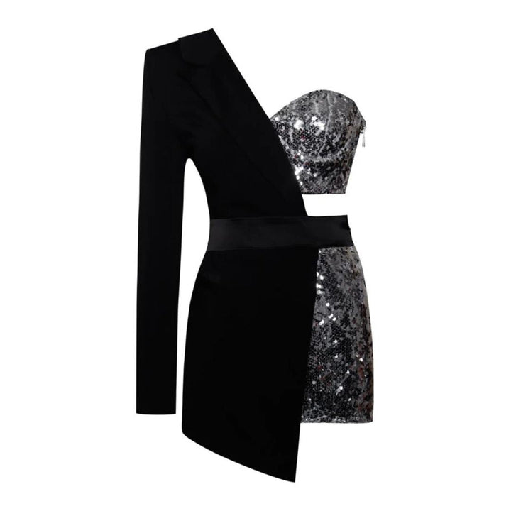Elegante korte jumpsuit Kate met zilveren pailletten, comfortabele feestplaysuit voor dames.