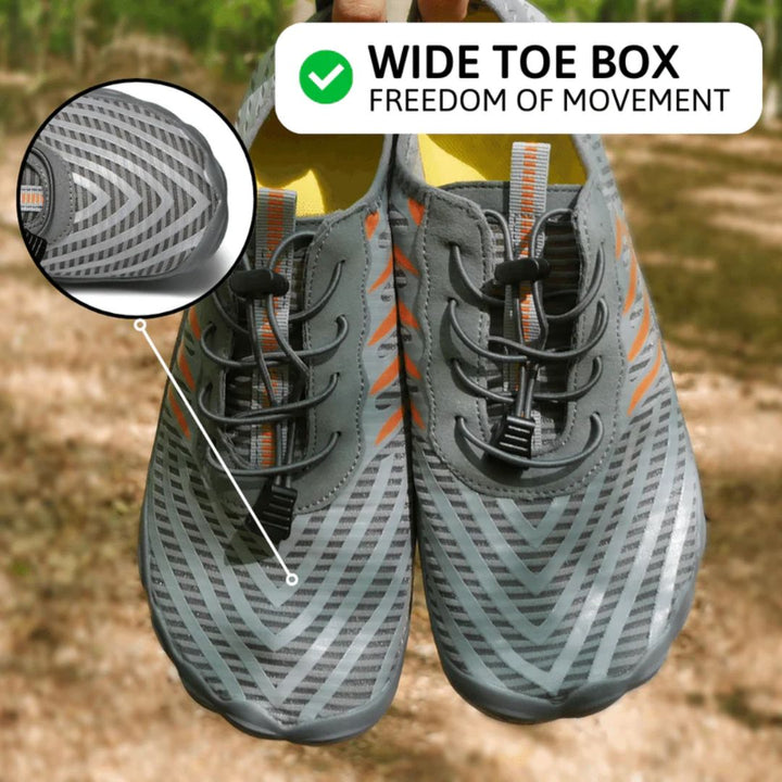 Unisex barefoot schoenen met platte zool in zwart; bieden flexibiliteit, ademend vermogen en natuurlijk loopcomfort.