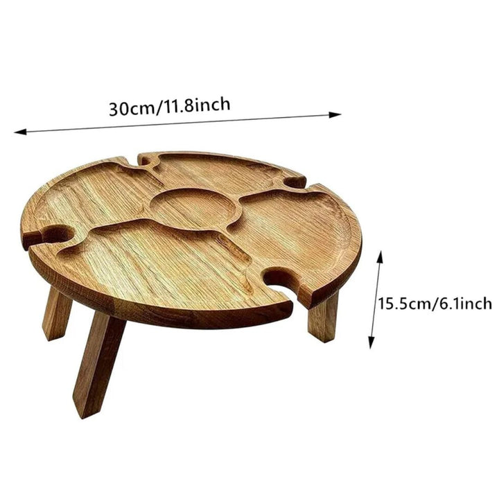 Compact en stijlvol houten kaasplankje met wijnrek voor picknick, kamperen en tuin. [[lstfy-media:10]]