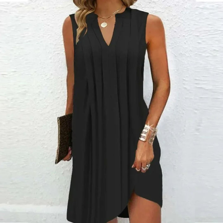 Mouwloze casual damesjurk met V-hals, comfortabel en stijlvol voor lente en zomer. Ideaal voor elke dag.